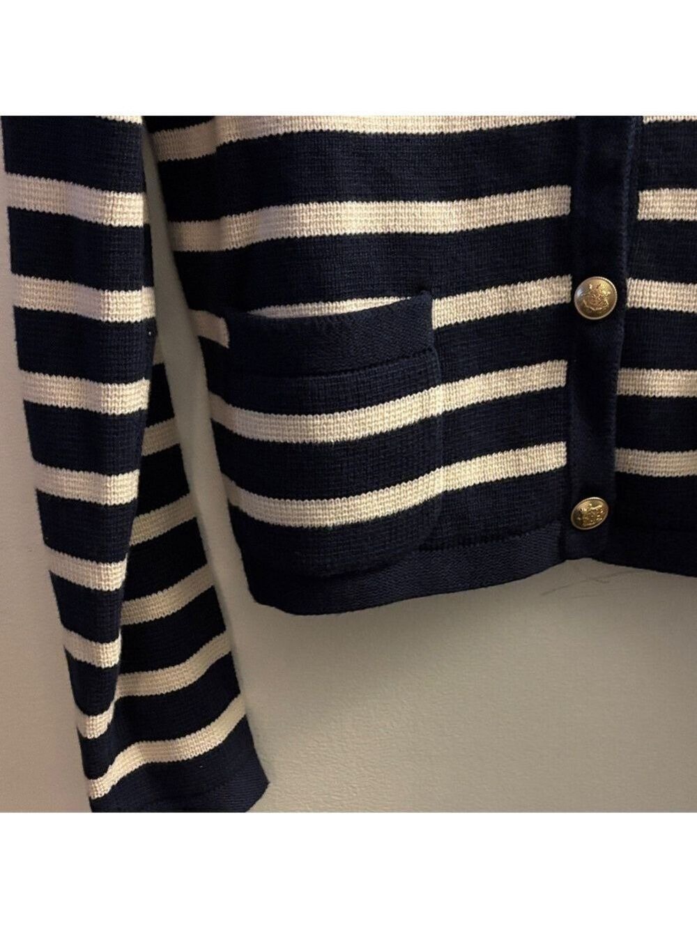 J. Crew Navy and Cream Striped Cardigan with Gold Buttons - Picture 4 of 4
